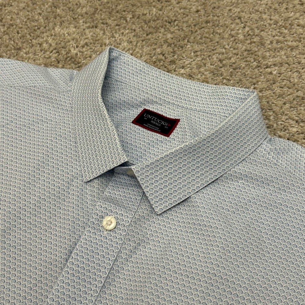 UNTUCKit‎ Passito Shirt 3XL XXXLC Blue Geometric Leaf Print Short Sleeve Cotton